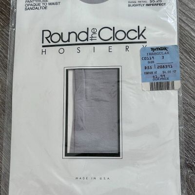 Vintage Round The Clock Opaque Pantyhose Size B Grey Tint Sandaltoe USA 1992